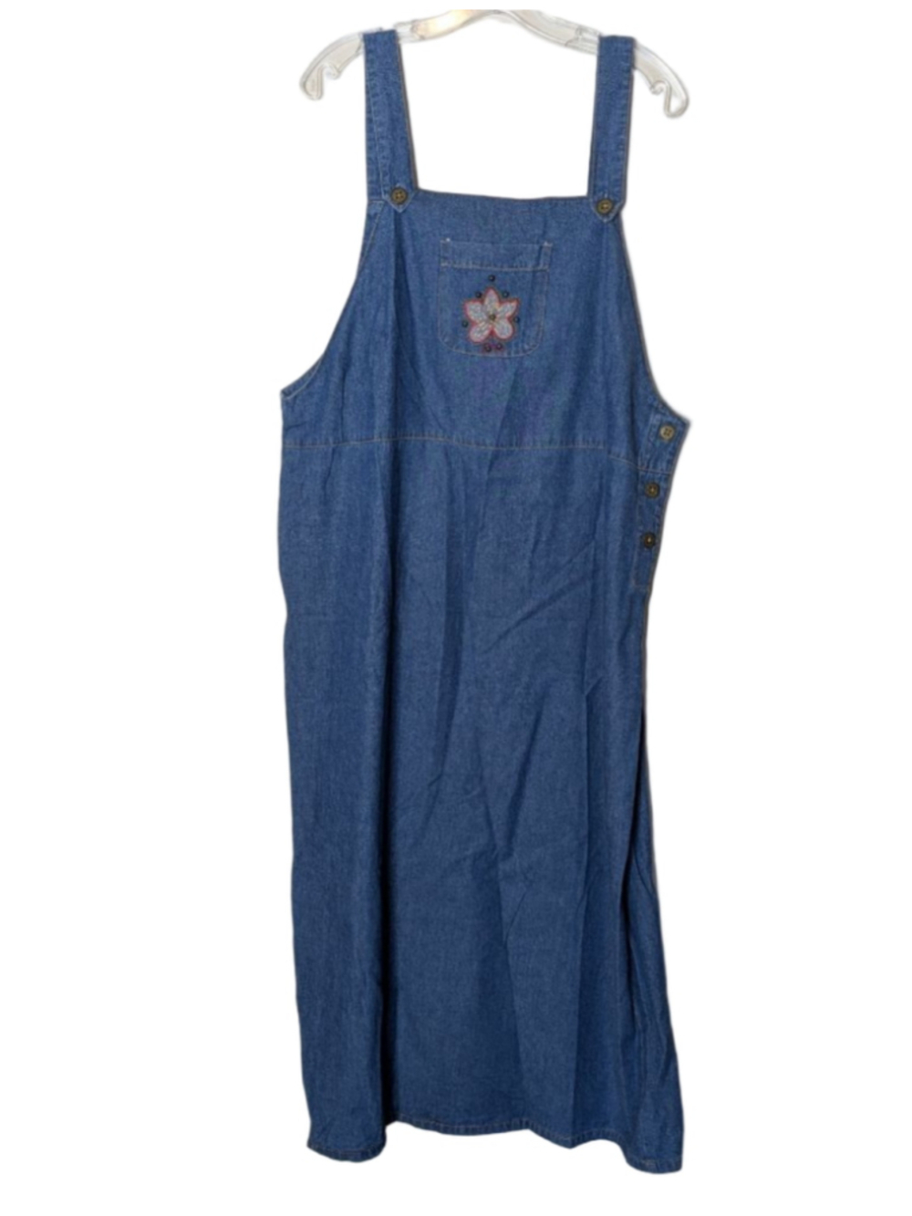 Women's Bobbie Brooks Blue Denim Overalls Plus Size 14 Flower Detail Vintage